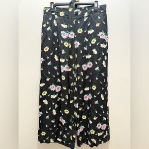 LOFT Floral Black Wide-Leg Pants Sz M